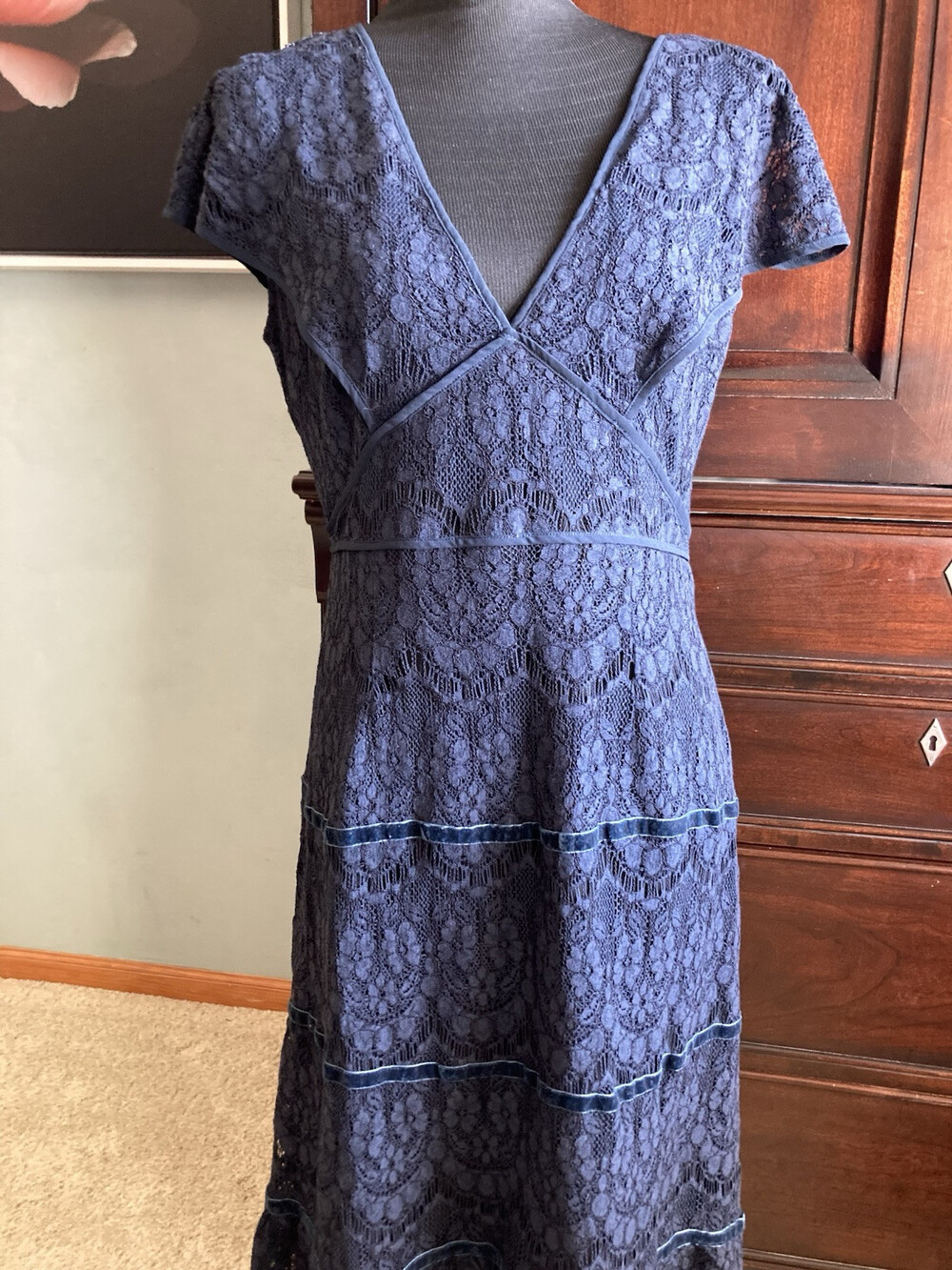 Anthropologie Foxiedox Dress Clarinda Tiered Lace Navy Sz XL orig $148 NWT A305 - Picture 11 of 16